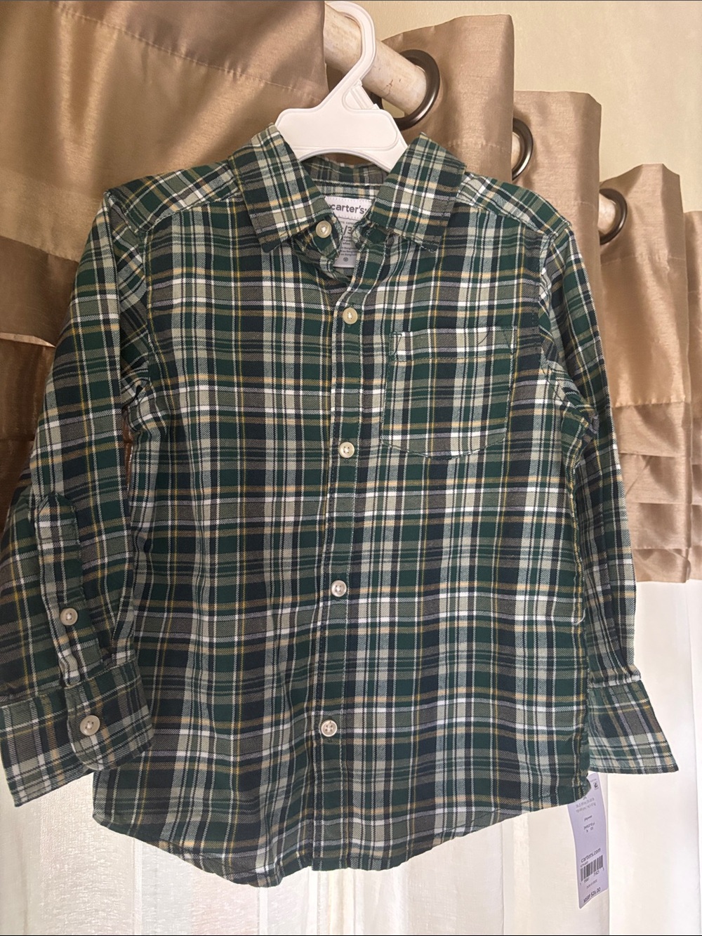 Carter's Green and White Plaid Button-Down Shirt